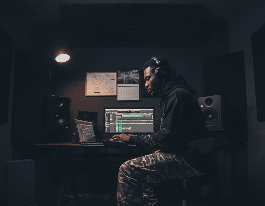 Creative team collaborating on music and art